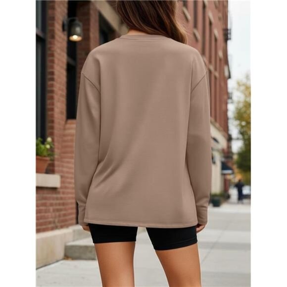 Womens Oversized Long Sleeve T Shirt Crewneck Basic Casual Fall Workout Top - Picture 4 of 7